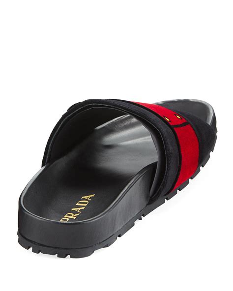 prada slided|prada flat velvet slides.